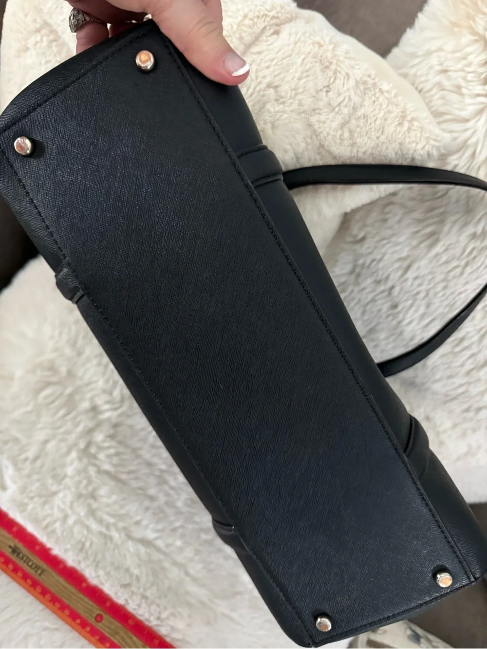 kate spade Black Structured Saffiano Tote with Gold Hardware